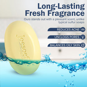 JOESOEF Sulfur Acne Soap 100g in a bathroom setting