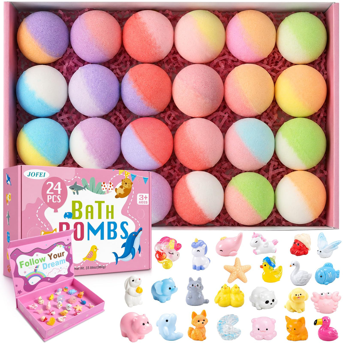 JOFEI 24 Pack Bath Bombs for Kids with surprise toys inside