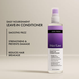 John Frieda Frizz Ease Leave-In Conditioner with a model applying it to hair