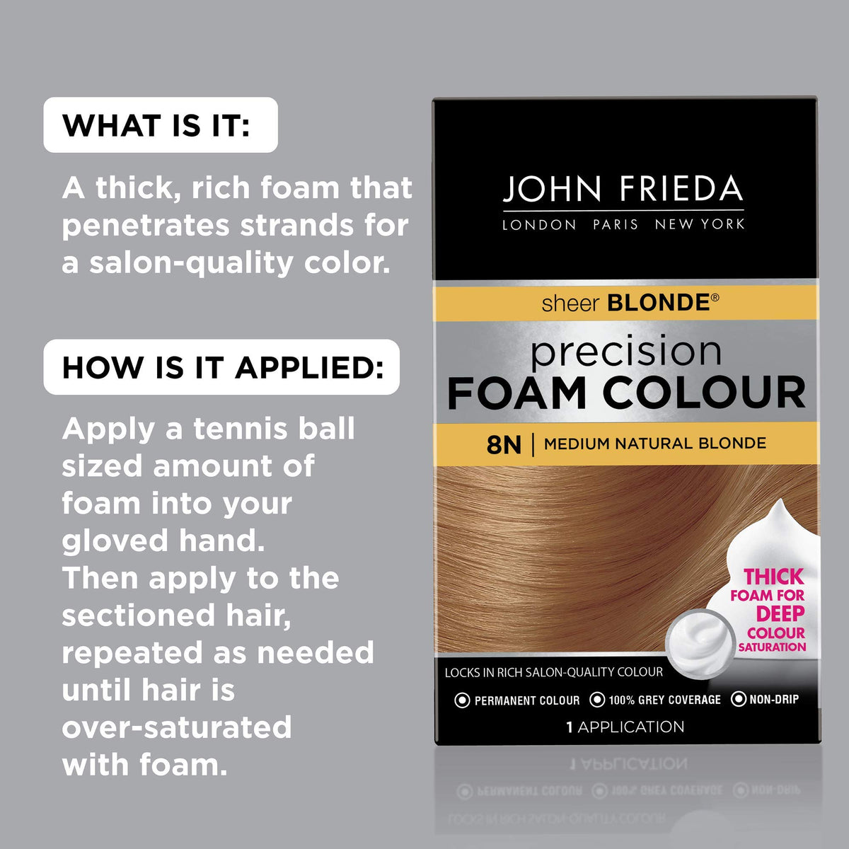 John Frieda hair colour kit contents including foamer and gloves