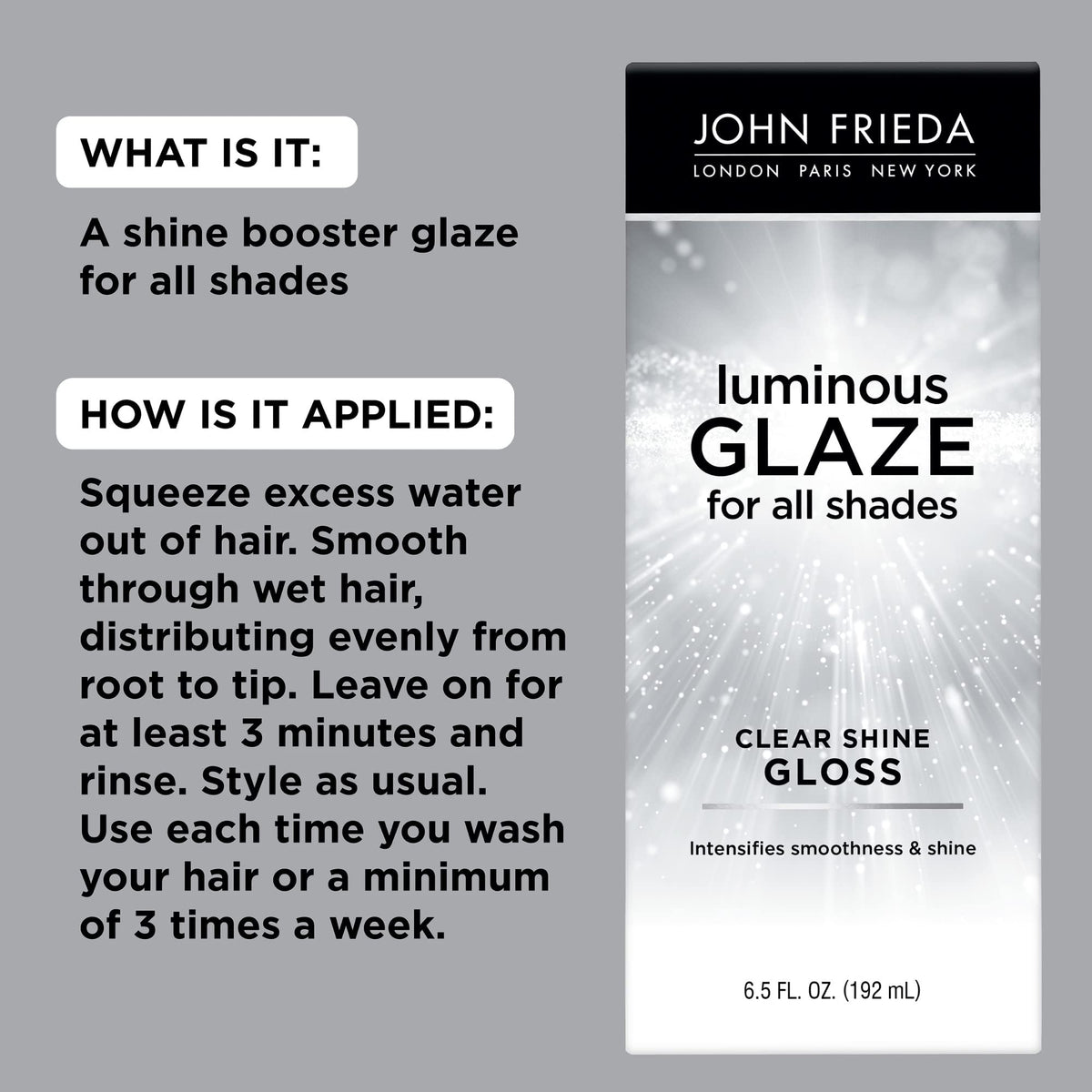 John Frieda Luminous Glaze Clear Shine Hair Gloss side view