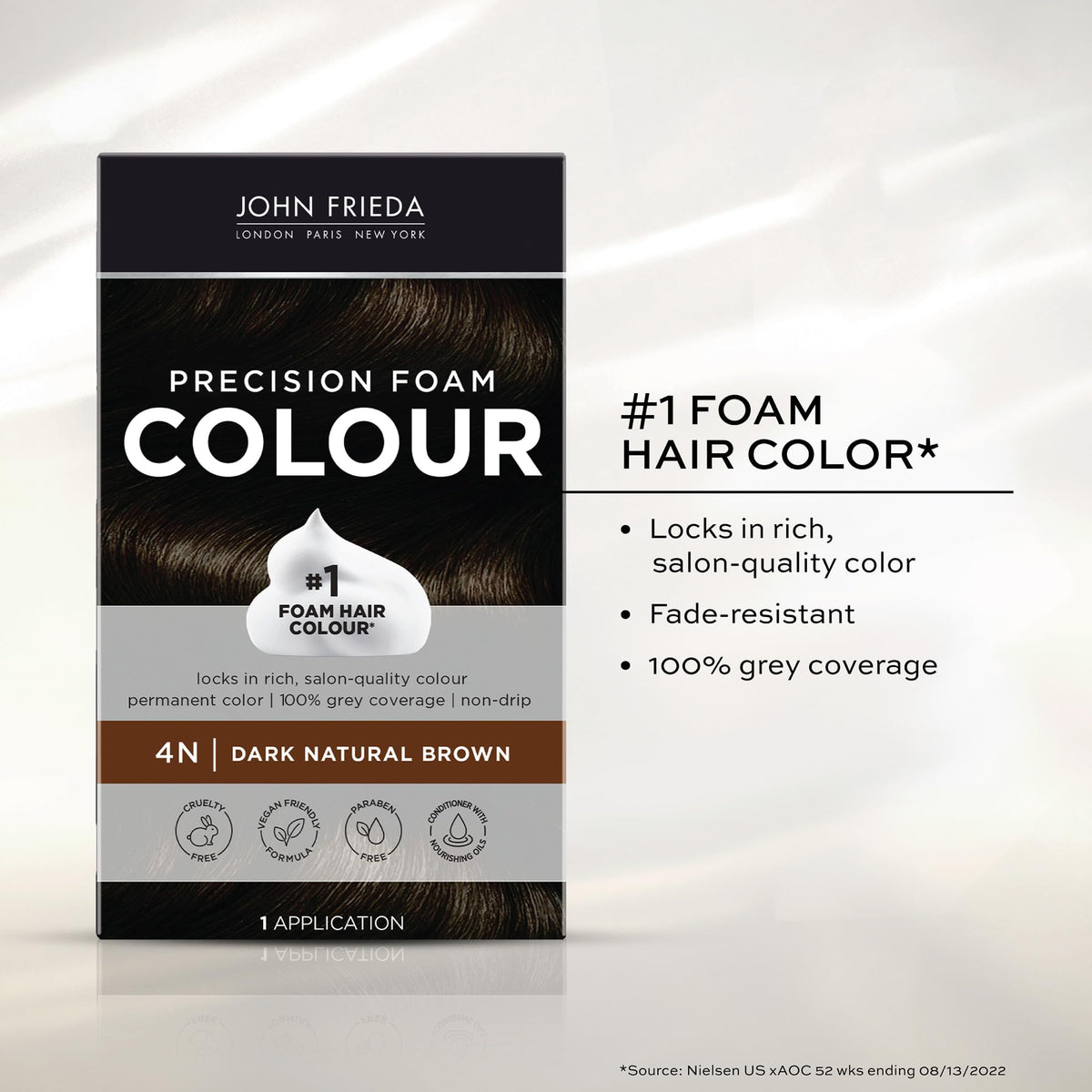 John Frieda Precision Foam Colour Dark Natural Brown 4N gloves and instructions