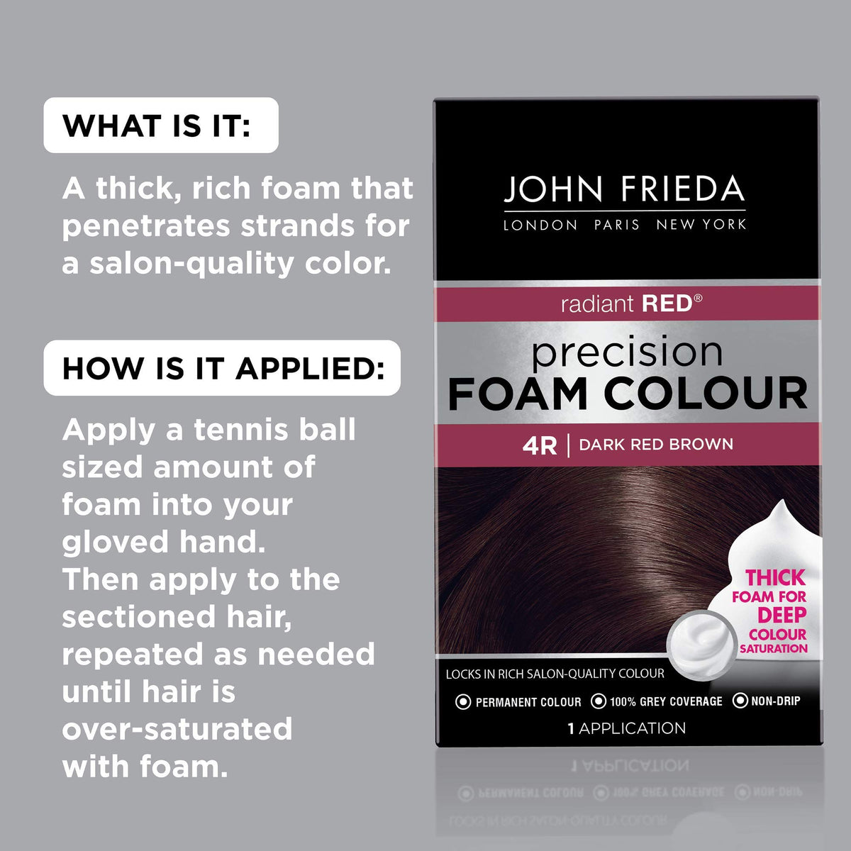 John Frieda Precision Foam Colour Dark Red Brown 4R packaging