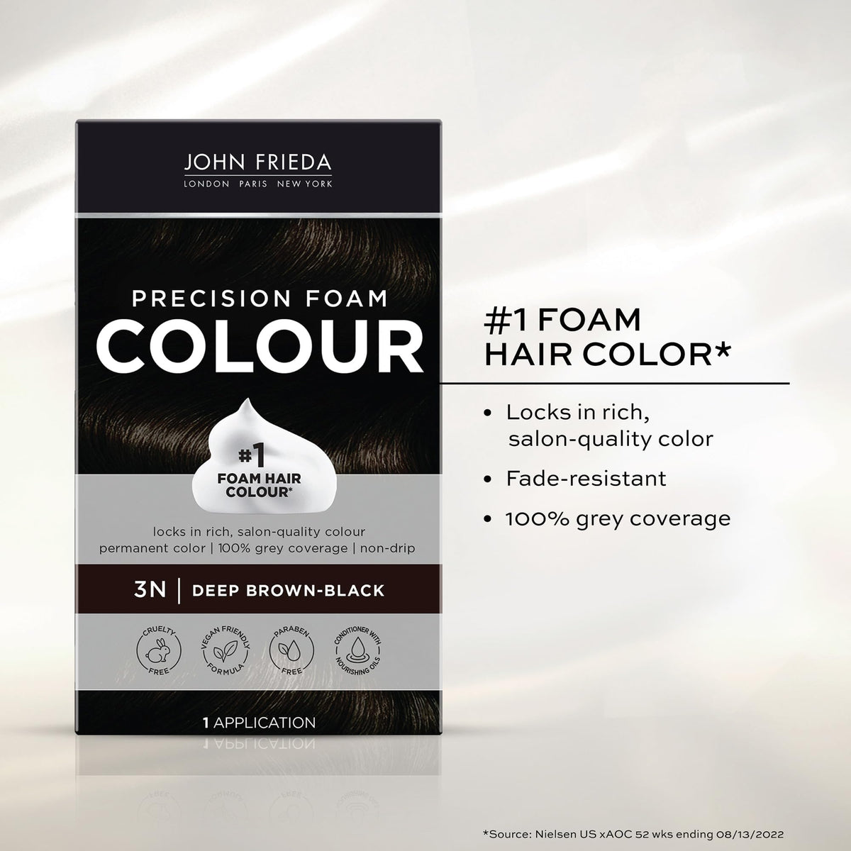 John Frieda Precision Foam Colour Deep Brown Black 3N after-colour conditioner