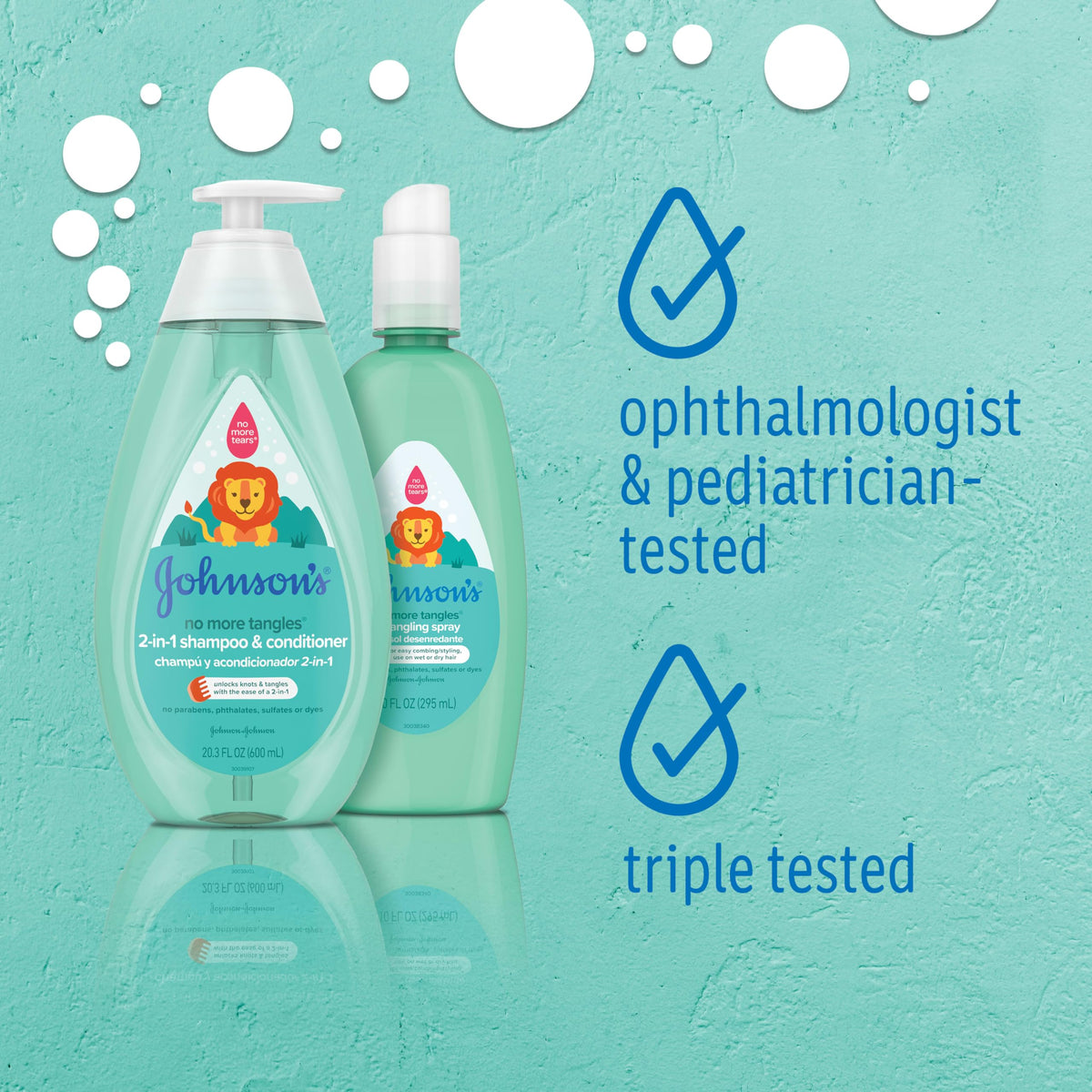 Johnson's Baby No More Tangles 2-in-1 Shampoo & Conditioner bottle with pump