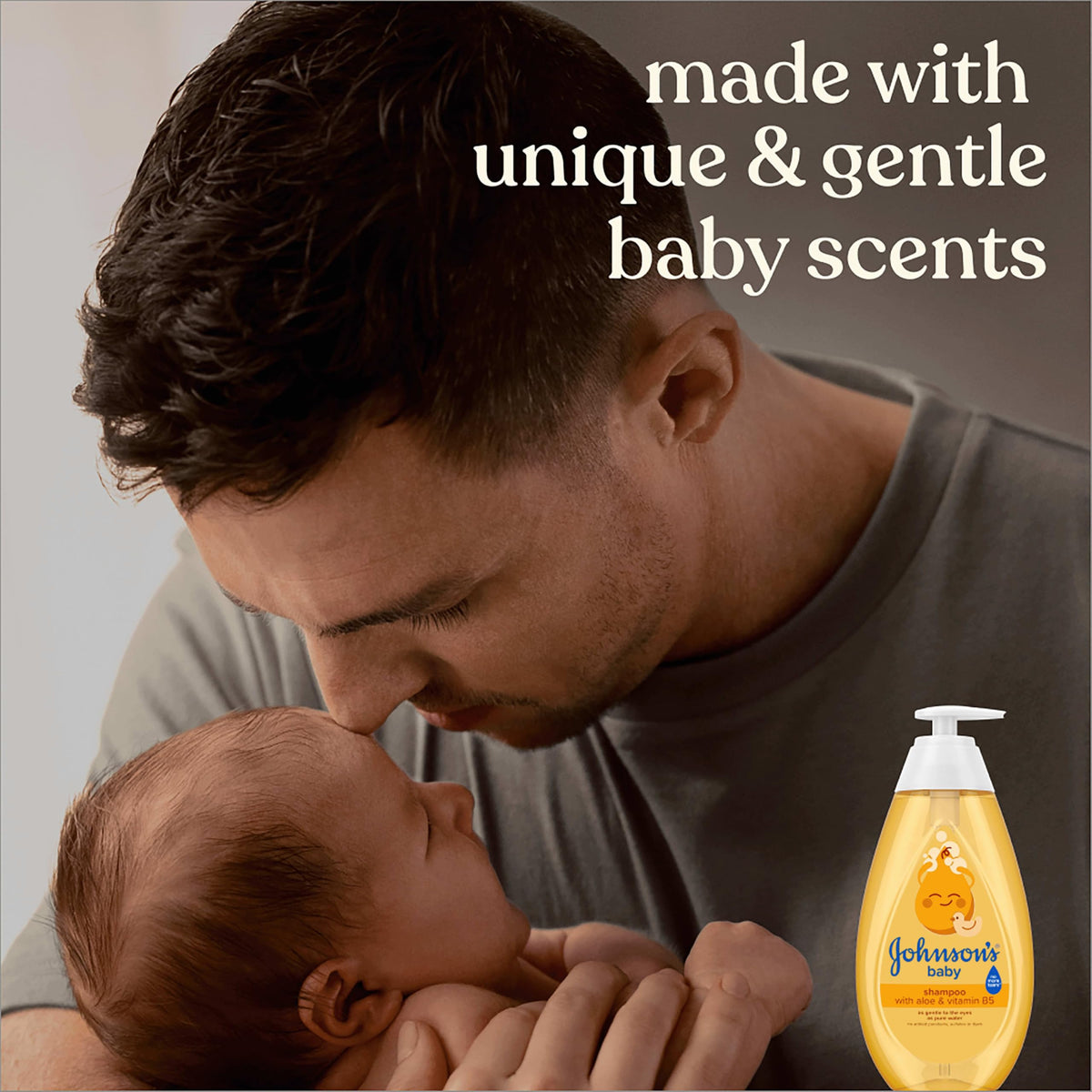 Johnson's Baby Shampoo 20.3 fl. oz bottle beside a baby towel