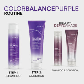 Joico Color Balance Purple Conditioner on a bathroom shelf