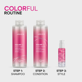 Joico Colorful Anti-Fade Shampoo in a bathroom setting