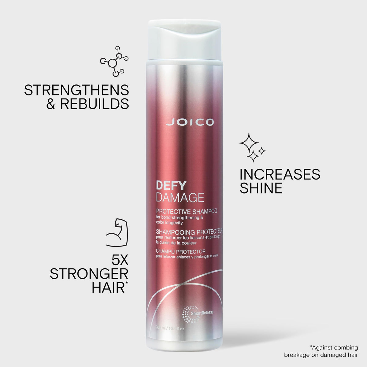 Joico Defy Damage Shampoo side view showcasing bottle design