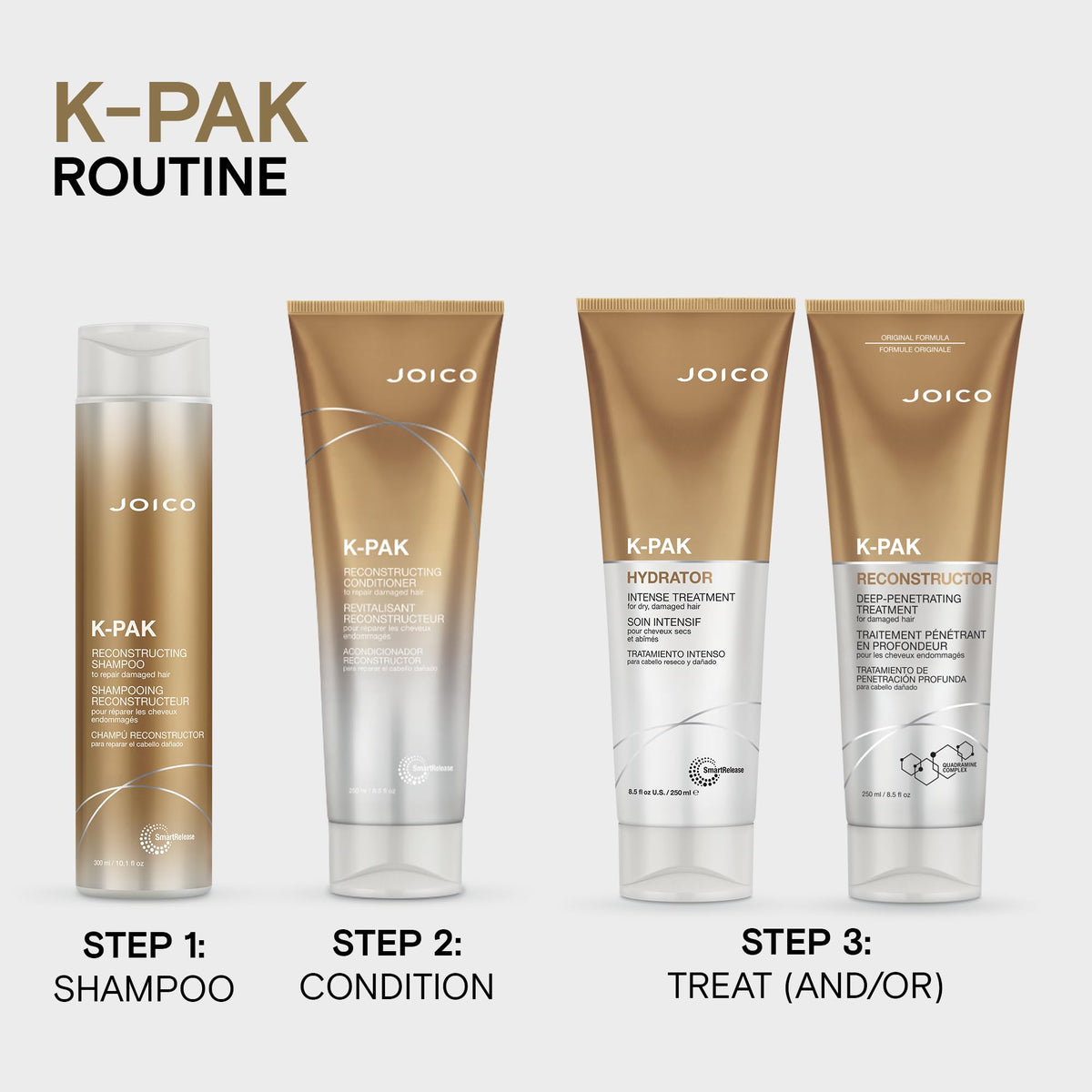 Joico K-PAK Daily Reconstructing Conditioner lifestyle scene with hair care products