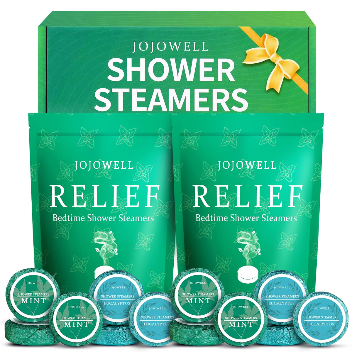 JoJowell Eucalyptus & Mint Shower Steamers 12 pack front view