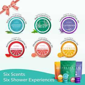 JoJowell Shower Steamers with grapefruit scent on a bathroom shelf