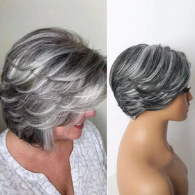 Jolelyne Dark Gray Bob Wig side view showcasing layered design