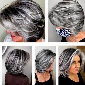 Jolelyne Dark Gray Wig displayed on a mannequin
