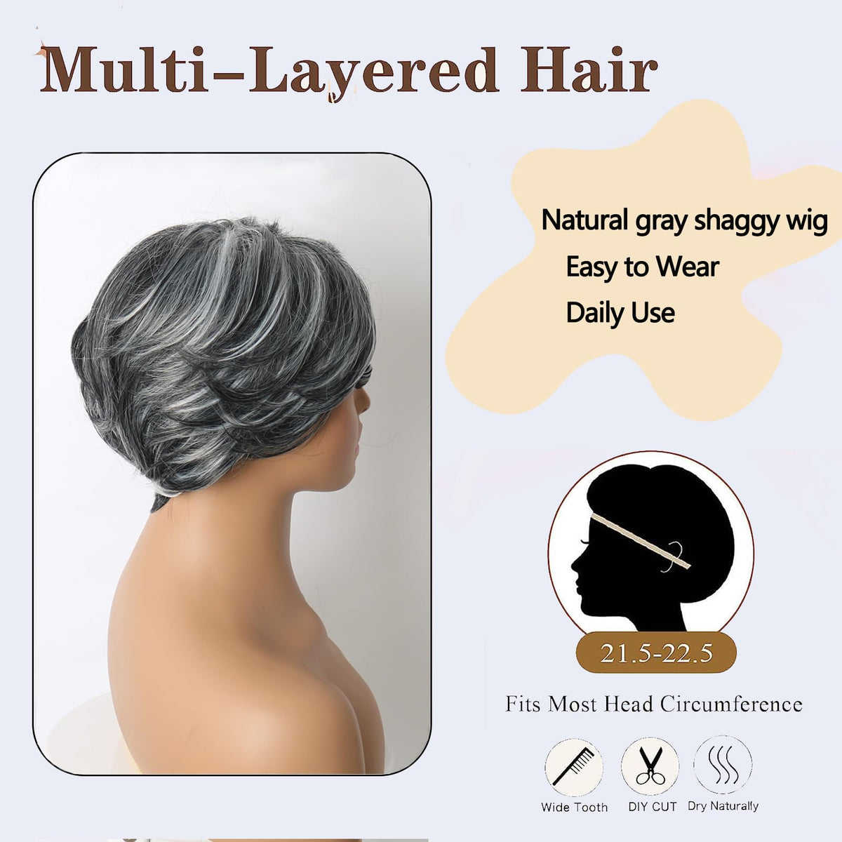Jolelyne Dark Gray Wig styled for a party setting