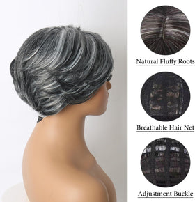 Jolelyne Short Bob Wig close-up of curtain bangs