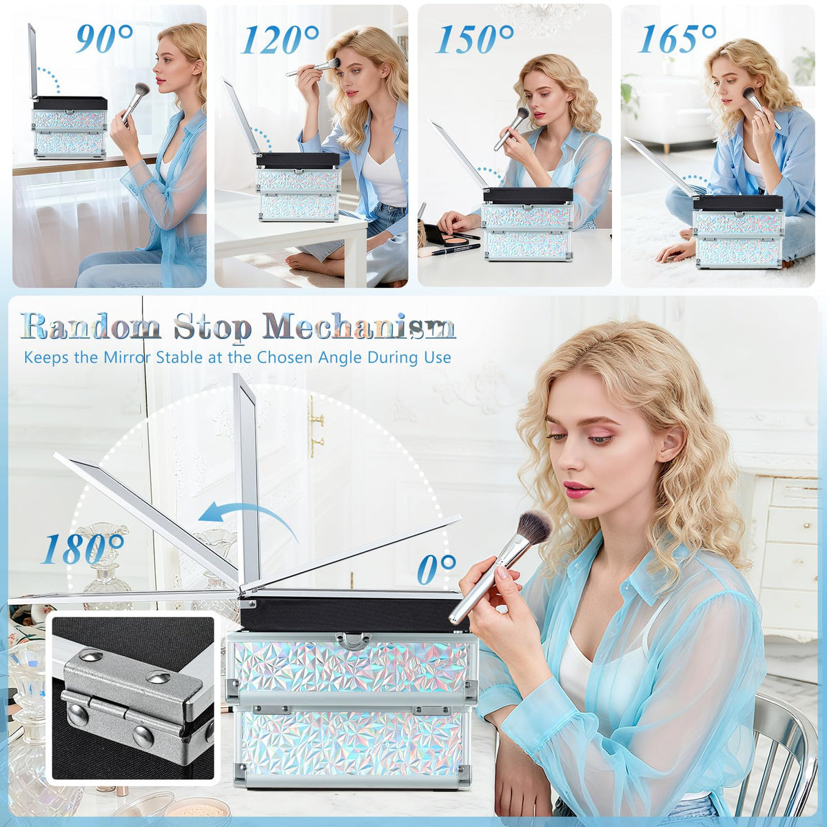 Joligrace Makeup Case Organizer with adjustable mirror