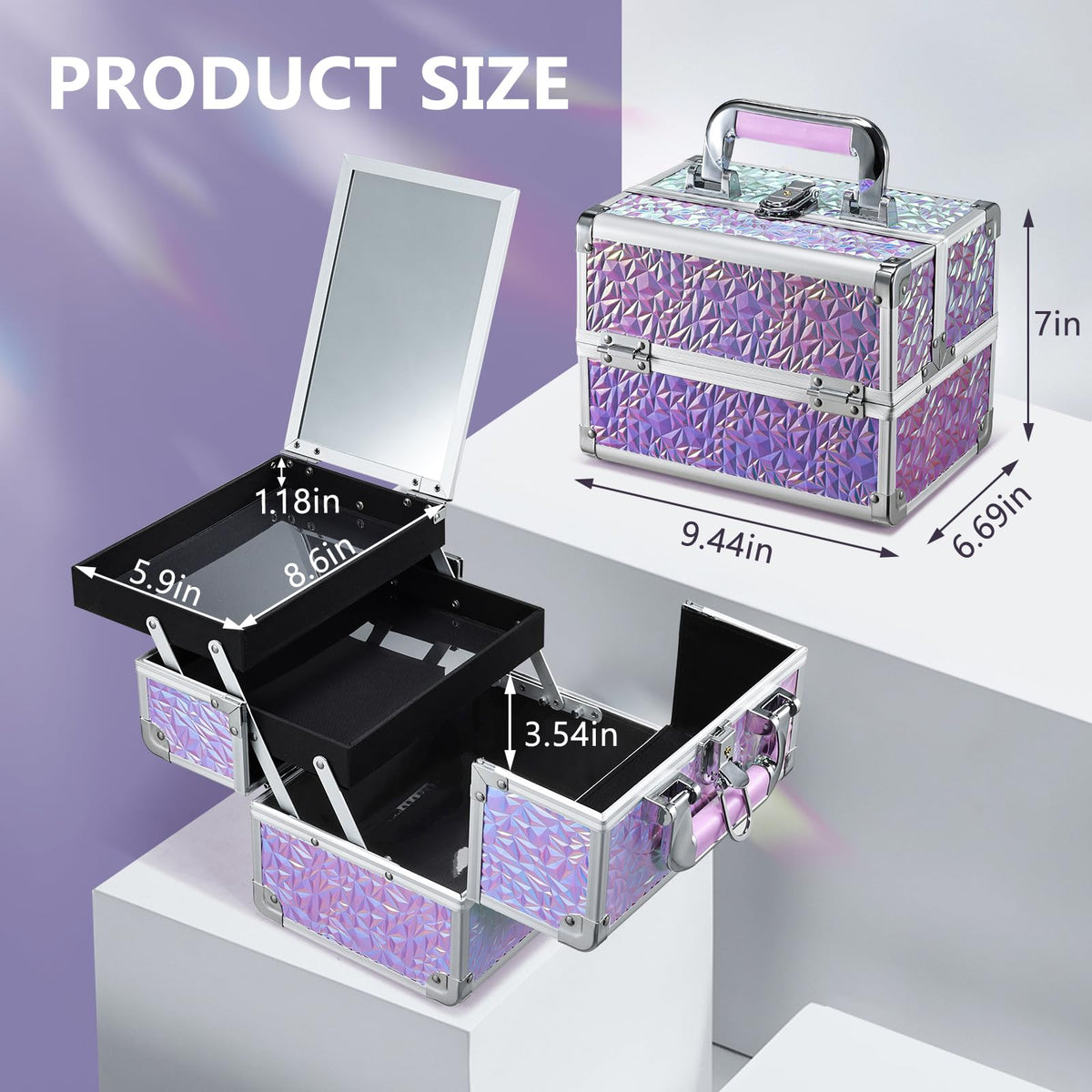 Joligrace Makeup Case Organizer with cosmetics inside