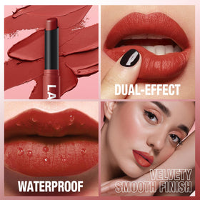Jolilab lipstick applied on lips showcasing matte finish