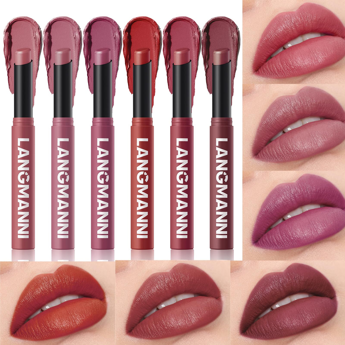 Jolilab Velvet Matte Lipstick Set, six shades displayed