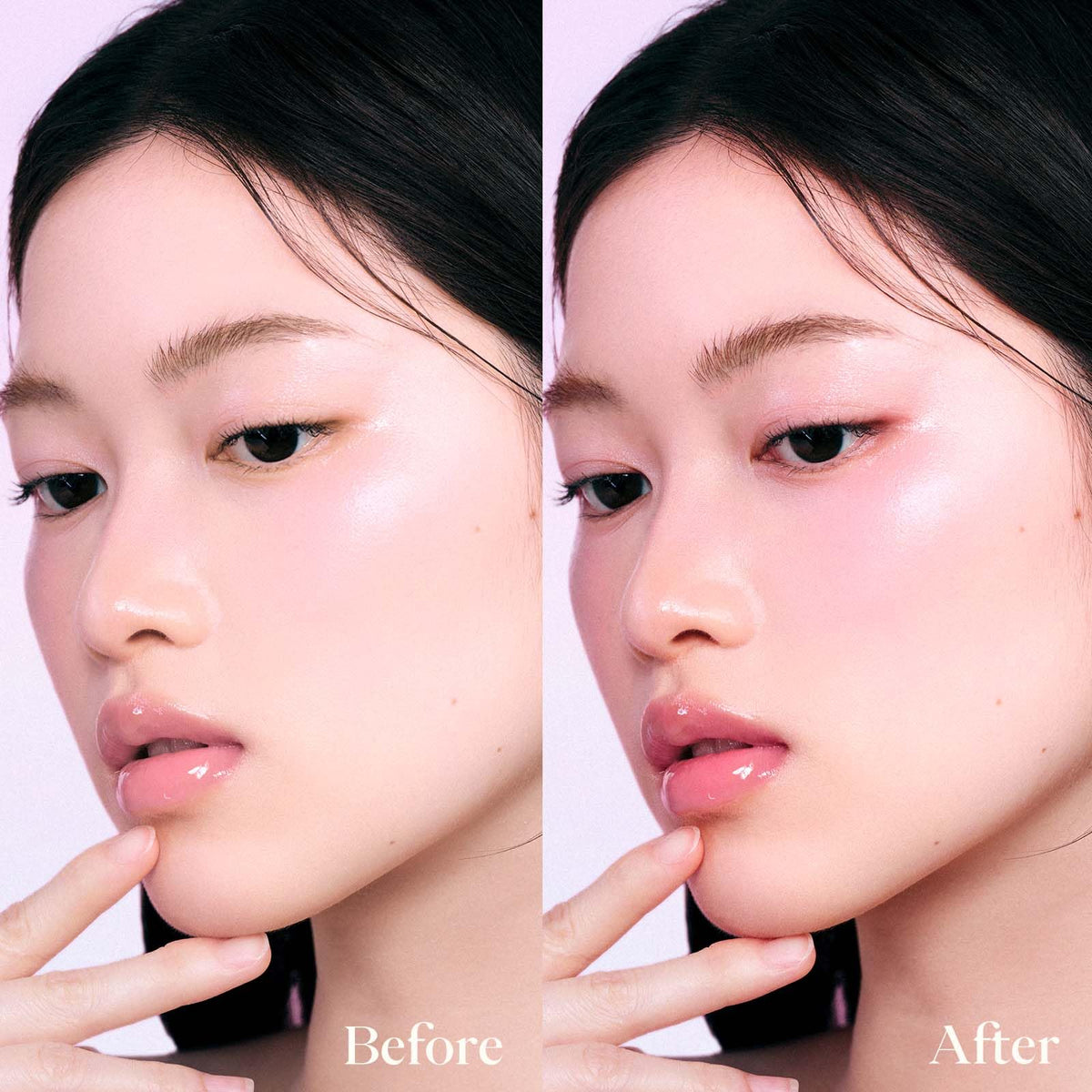 Joocyee AURA Glazed Blush Highlighter Pink Glow in use on model