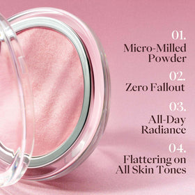 Joocyee AURA Glazed Blush Highlighter Pink Glow on makeup table