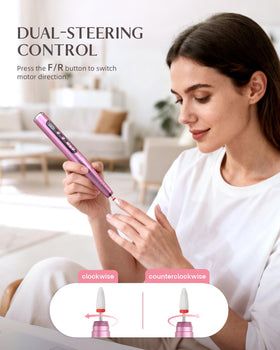 Jorest cordless nail drill being used on acrylic nails