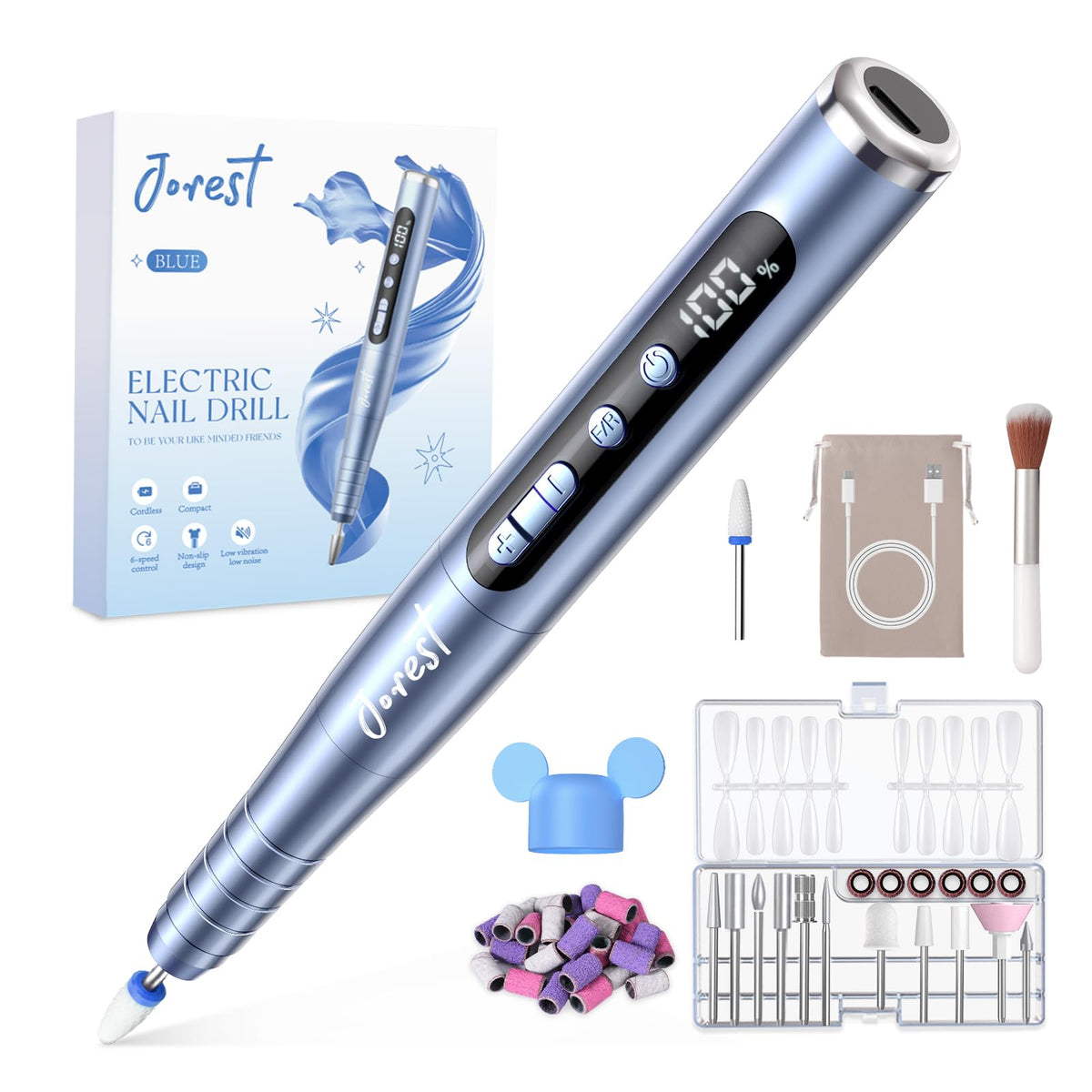 Jorest Electric Nail Drill Kit front view with accessories