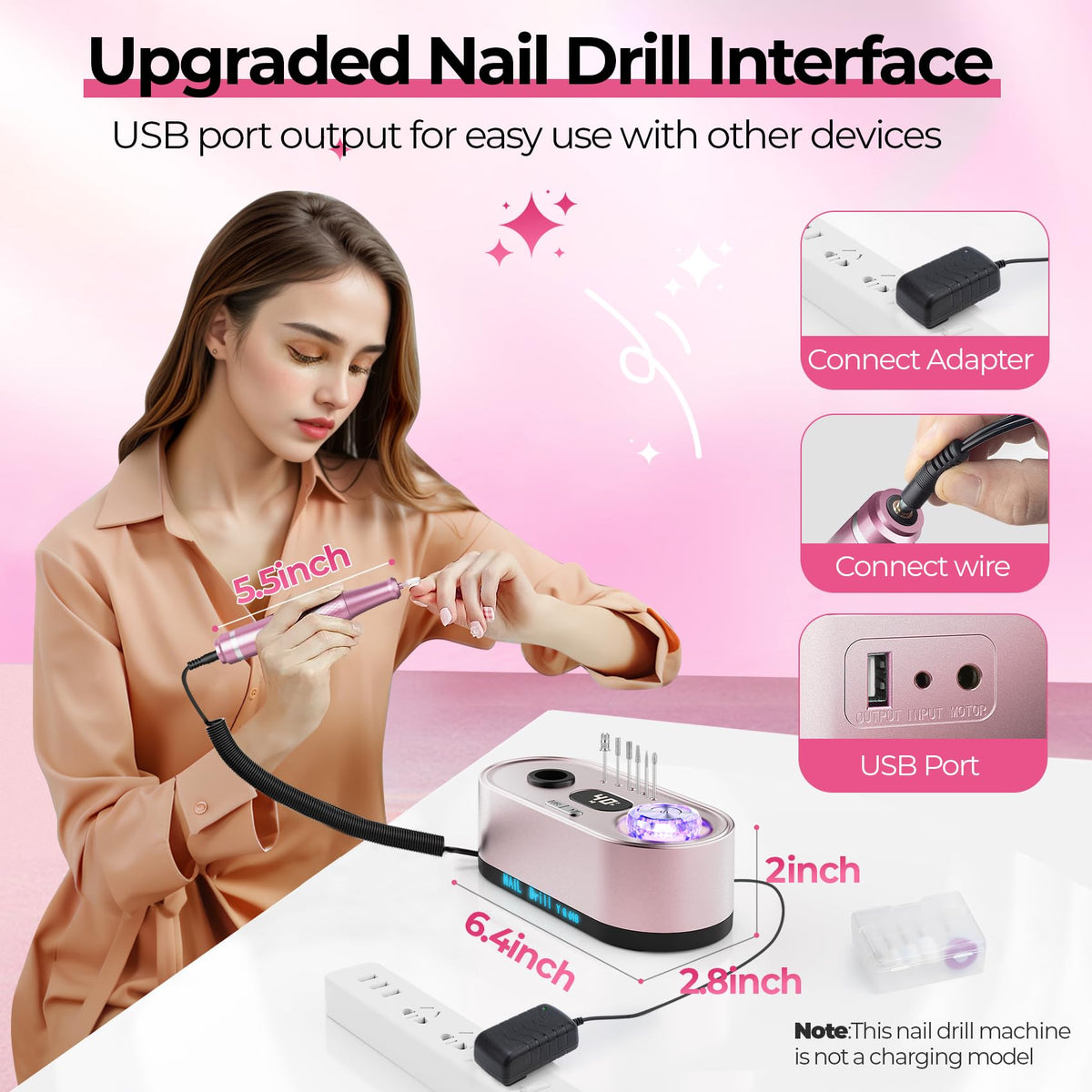 JOSGLOI Nail Drill E-File compact design for easy storage