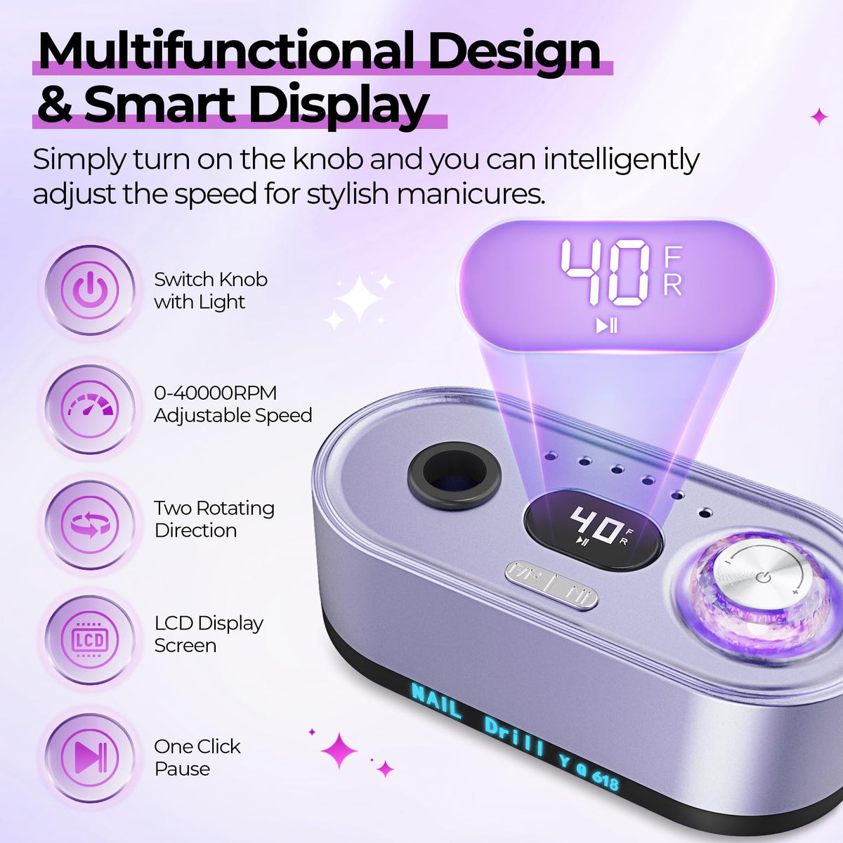 JOSGLOI Nail Drill E-File in use on acrylic nails