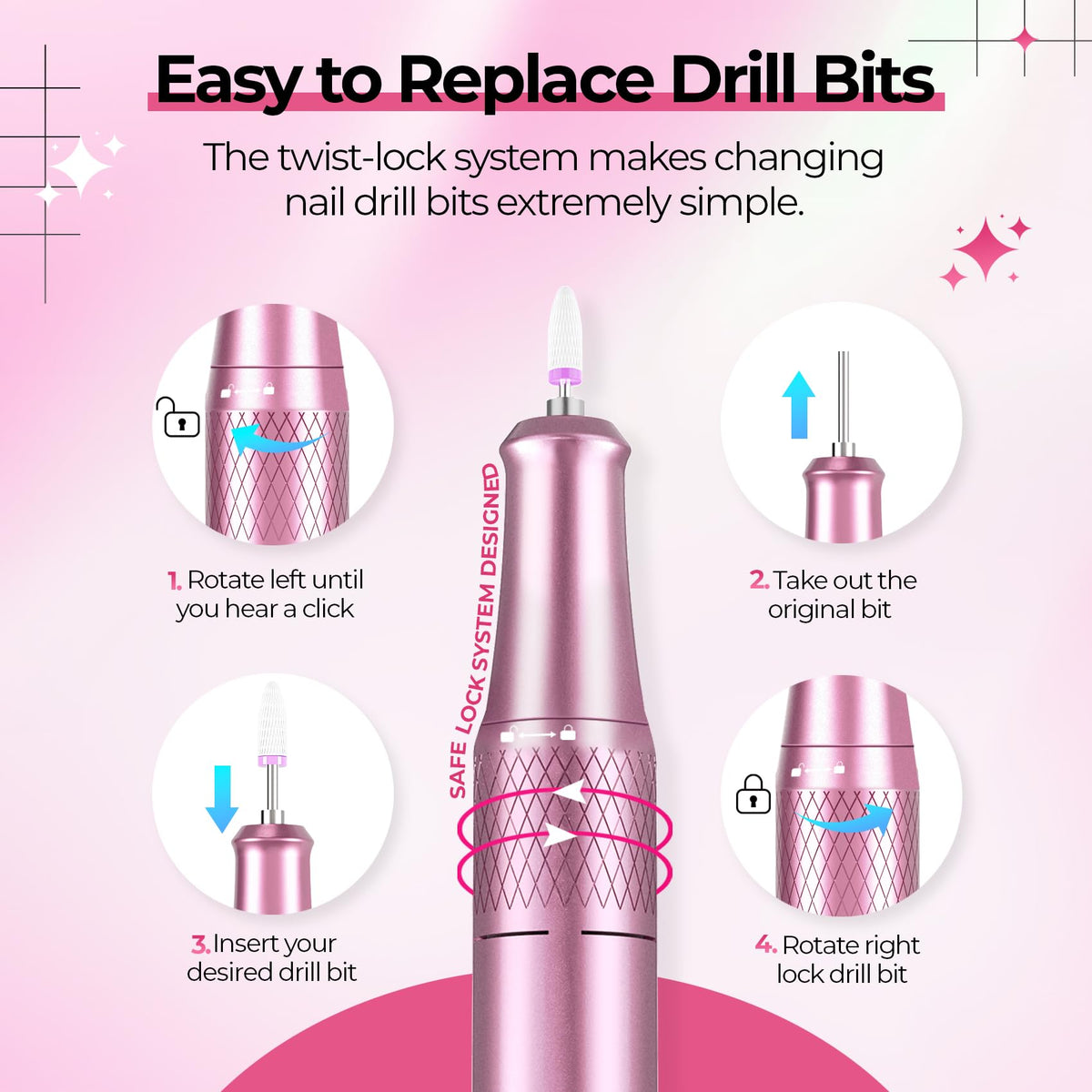 JOSGLOI Nail Drill E-File side view with speed control knob