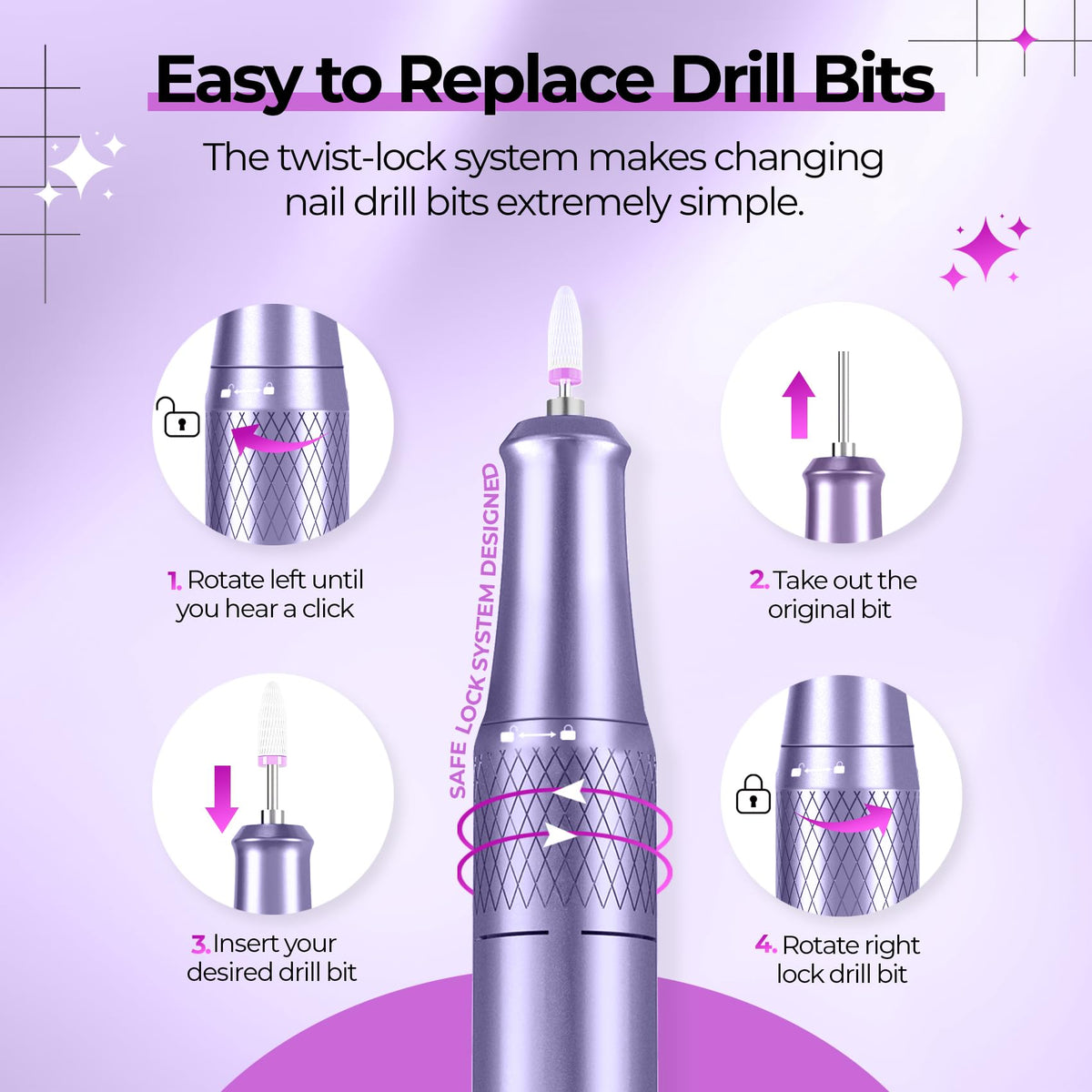 JOSGLOI Nail Drill E-File with drill bits and storage compartment