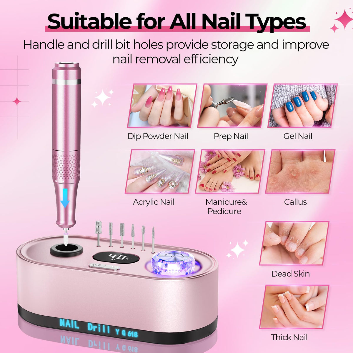 JOSGLOI Nail Drill E-File with USB charging port