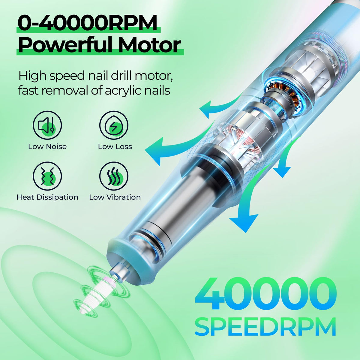 JOSGLOI nail drill showing speed and direction settings