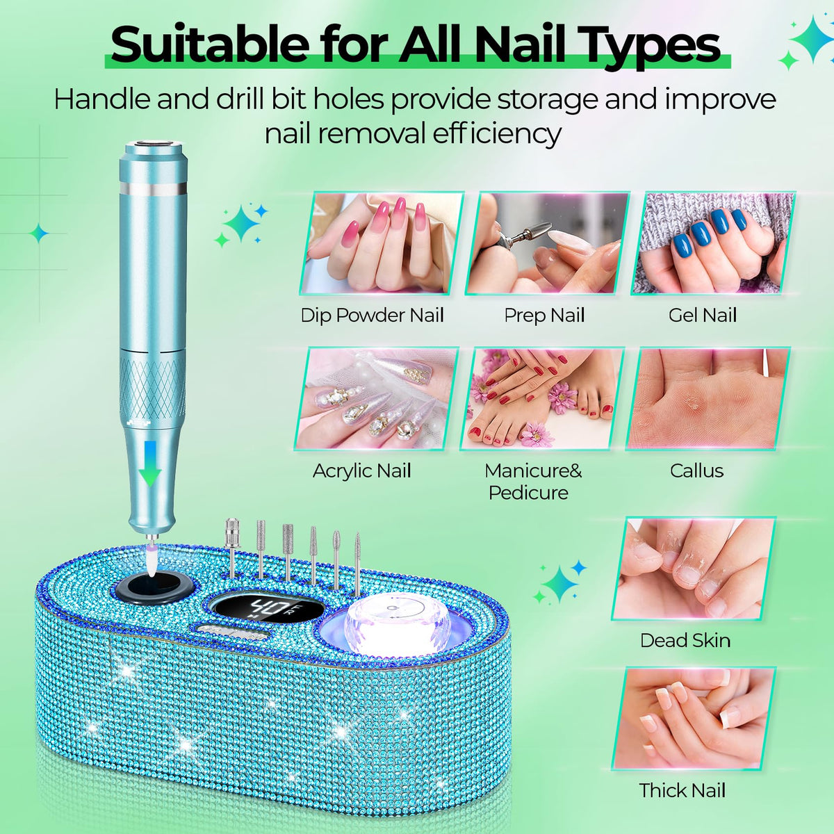 JOSGLOI Professional Nail Drill in use on nails