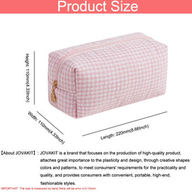 JOVAKIT Pink Gingham Makeup Bag with outer pocket detail