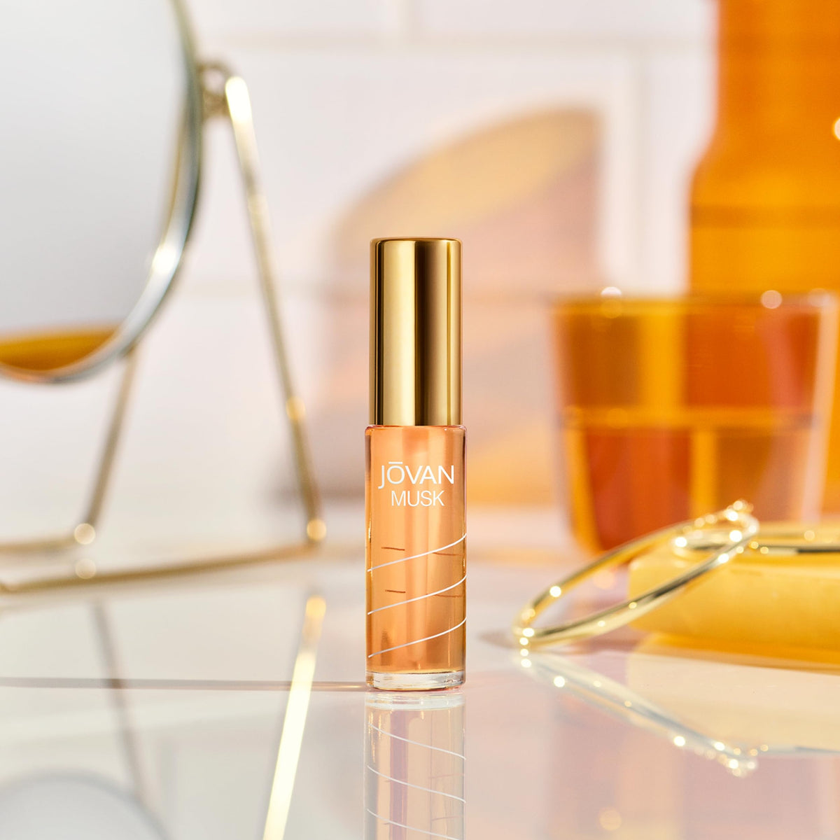 Jovan Musk for Women Perfume Oil on a vanity table