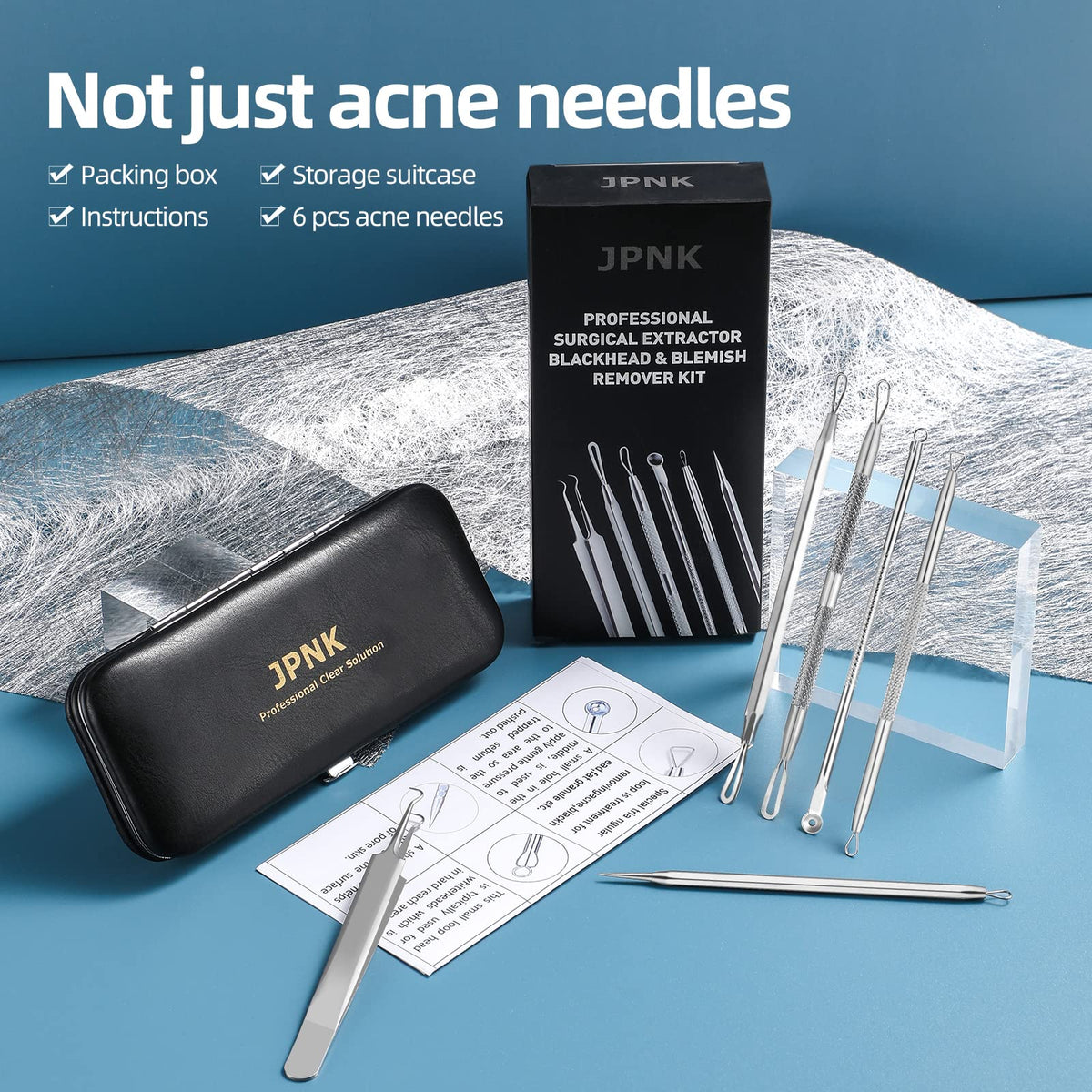 JPNK Blackhead Remover Kit tools in use on skin
