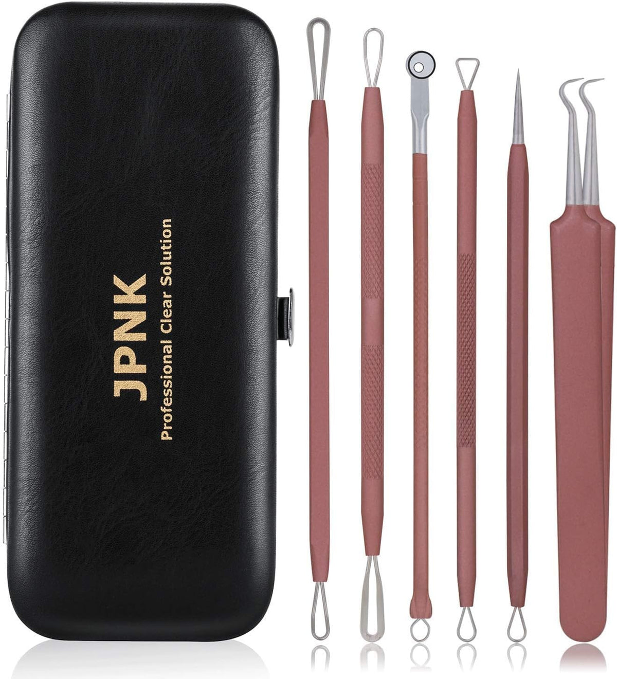 JPNK Blackhead Remover Tool Kit front view with leather case