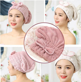Jseng Microfiber Hair Towel Cap showing soft stretch opening