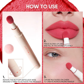 JUDYDOLL Cushion Matte Lip Cream Dusty Fig with makeup tools