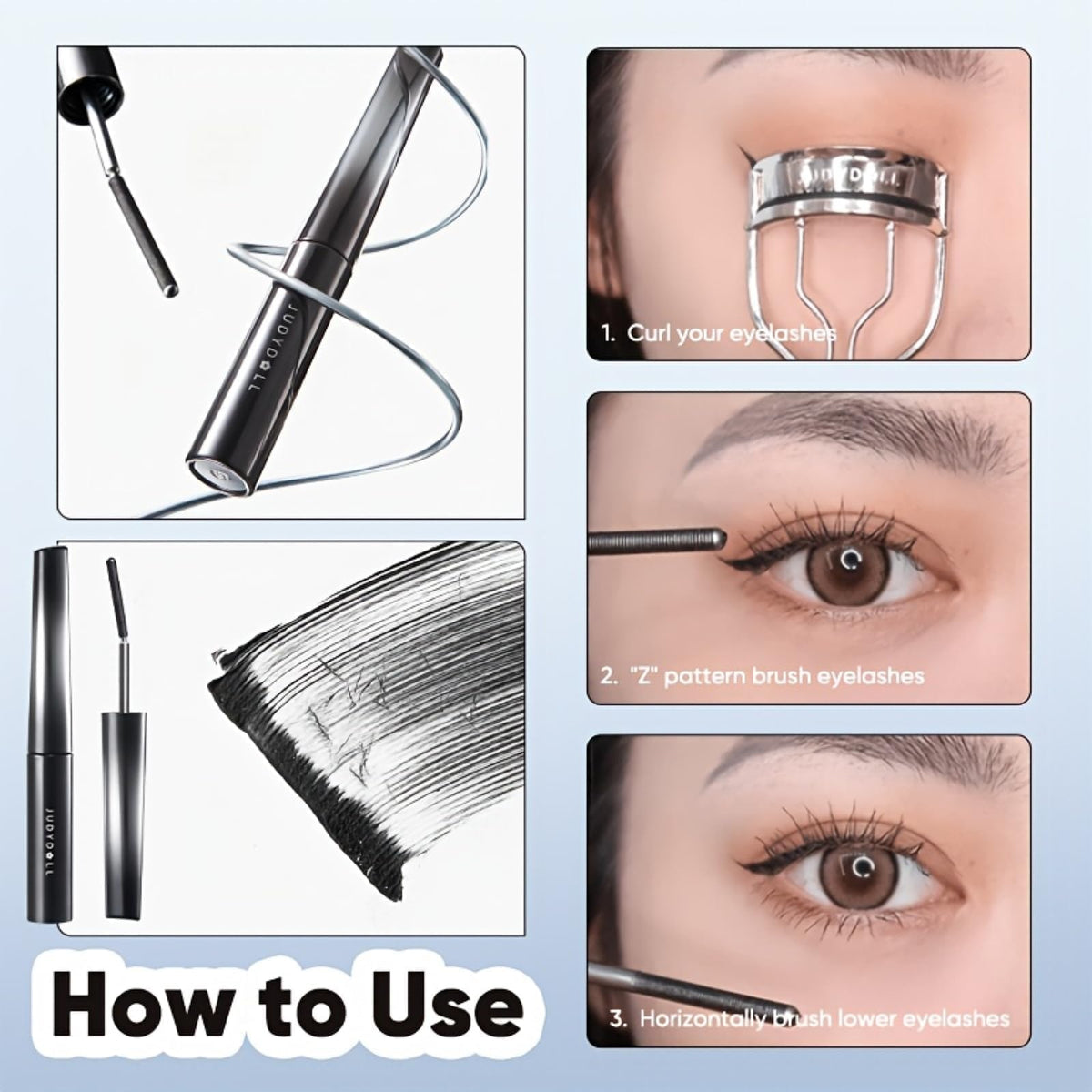 JUDYDOLL Waterproof Mascara 6° Curling Black on vanity