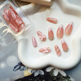 juggssa Almond Press on Nails kit including nail file and glue stickers