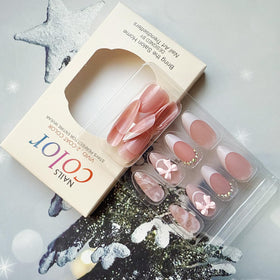 juggssa Almond Press on Nails showing application process