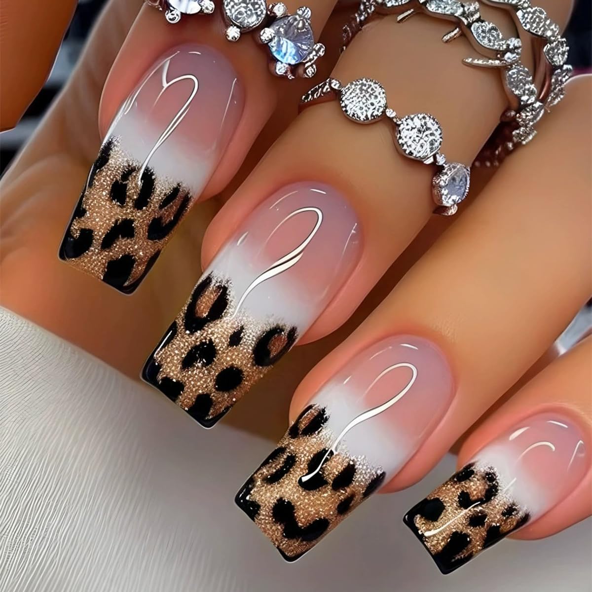 juggssa Long Coffin Press on Nails glossy design front view