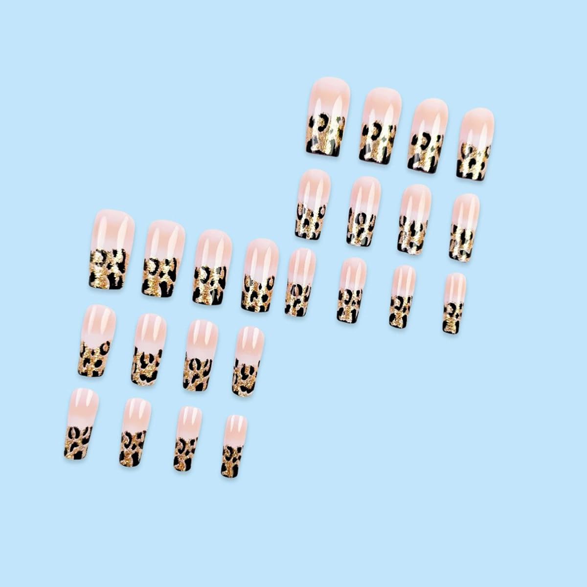 juggssa Long Coffin Press on Nails with glitter leopard print