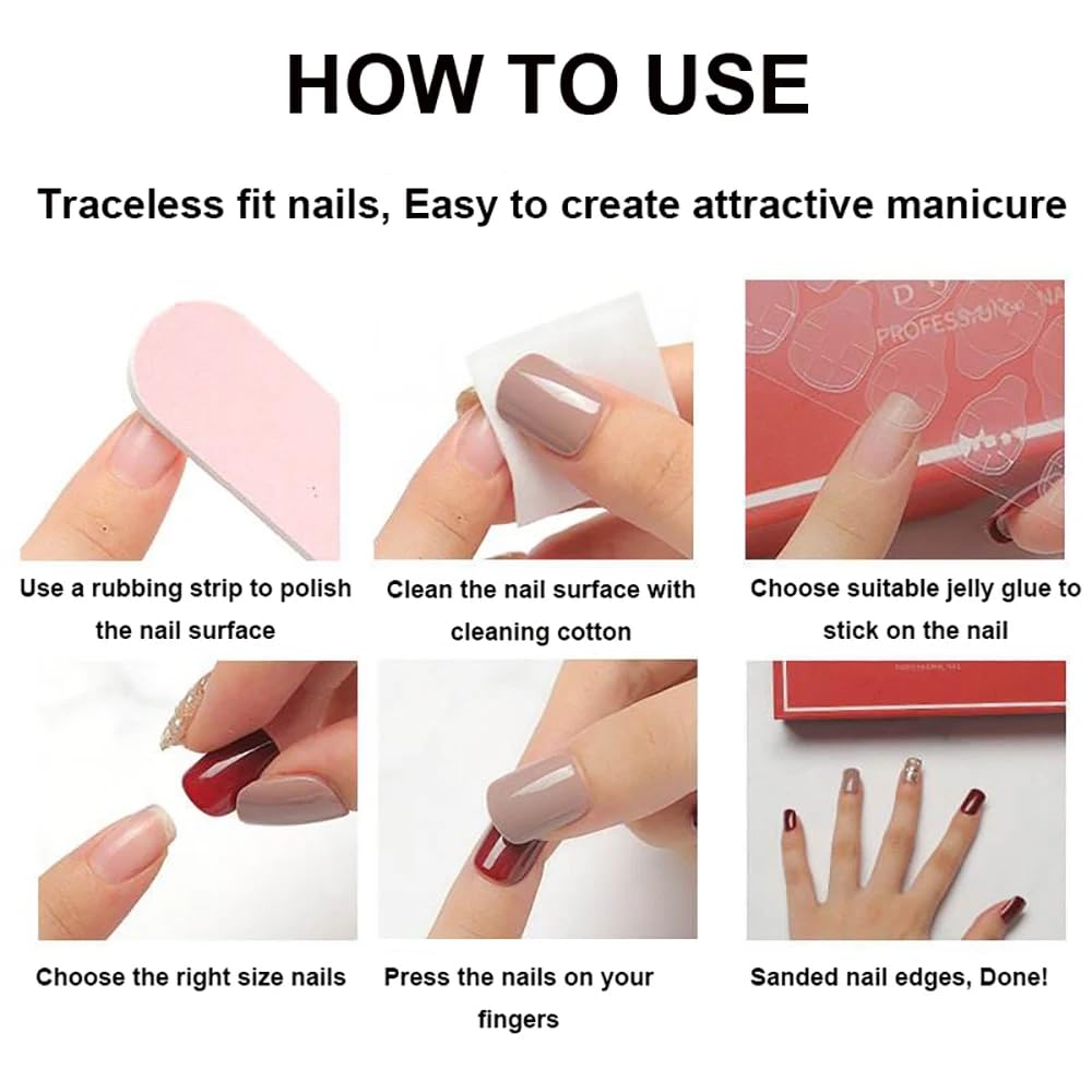 juggssa Medium Press on Nails displayed with a wooden stick for application