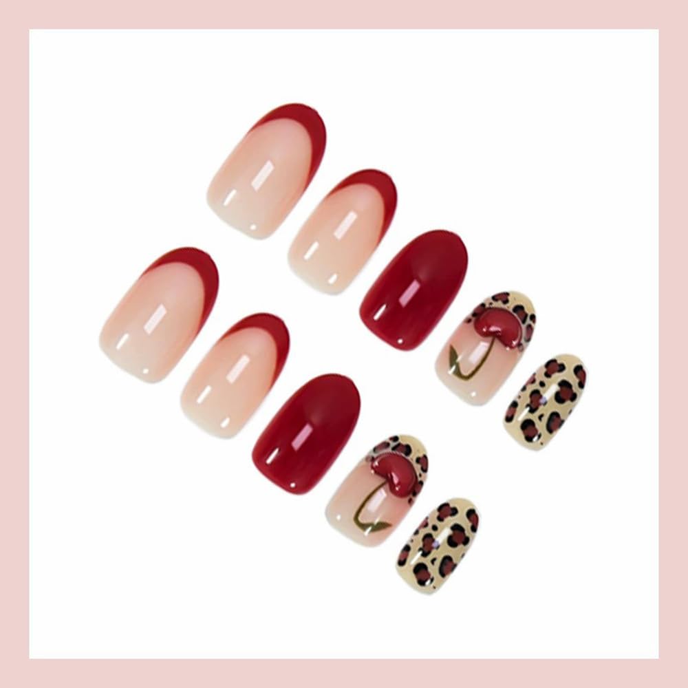 juggssa Press On Nails Cherry Leopard Print close-up