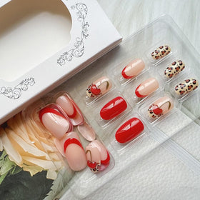 juggssa Press On Nails Cherry Leopard Print design details
