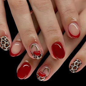 juggssa Press On Nails Cherry Leopard Print front view